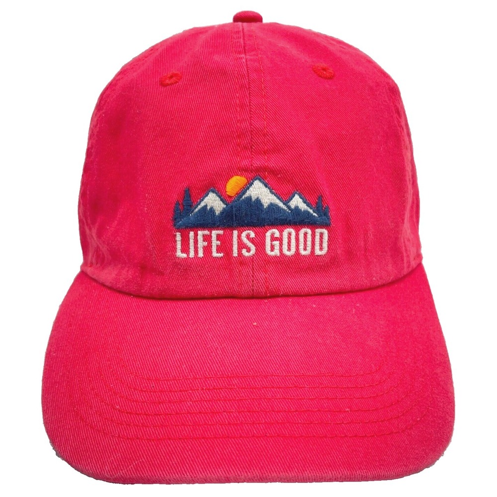 Life Is Good Hat Cap Strap Back Pink Dad Basebal Adjustable Mountain Sunrise